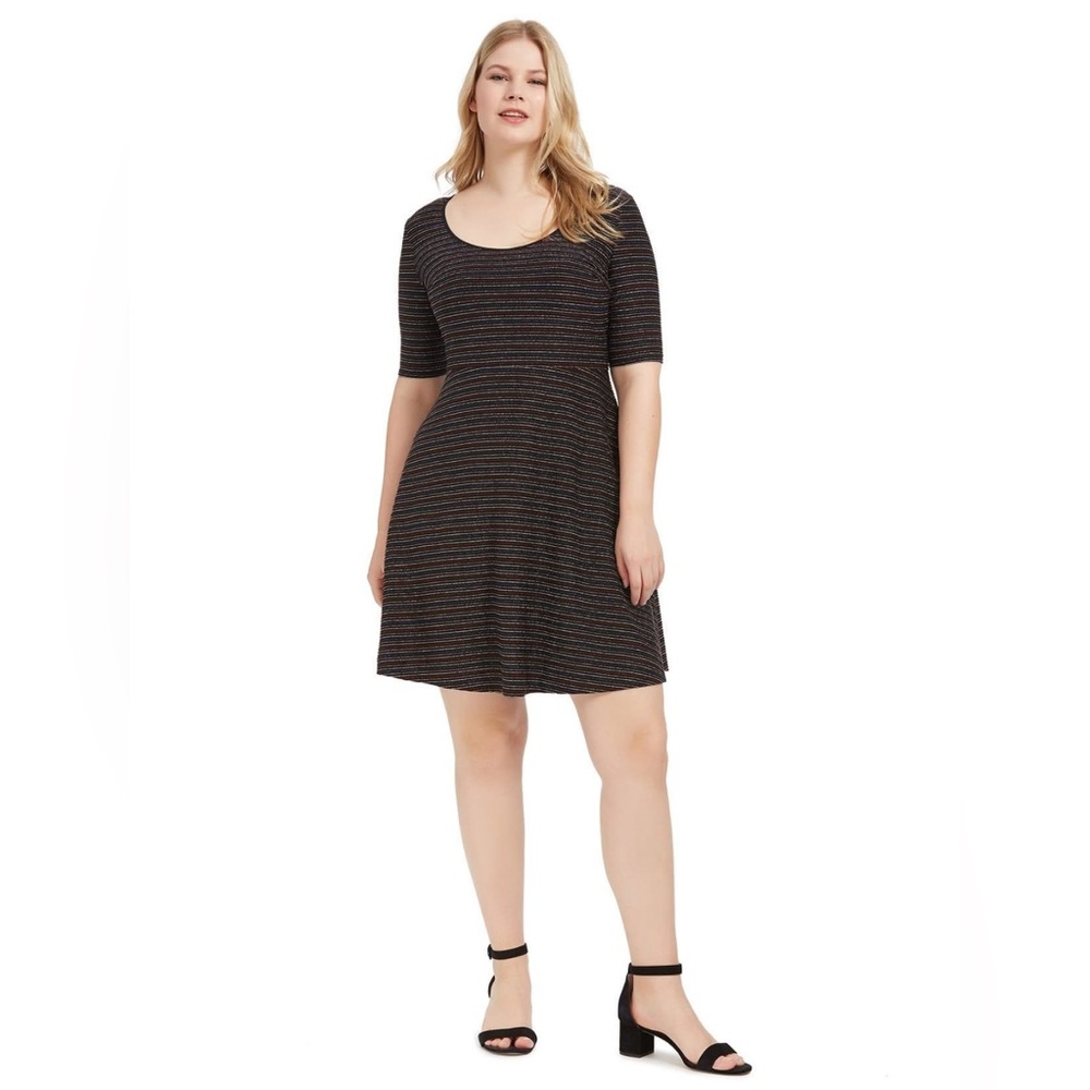 Modcloth Black Rainbow Stripe Skater Dress Size Large